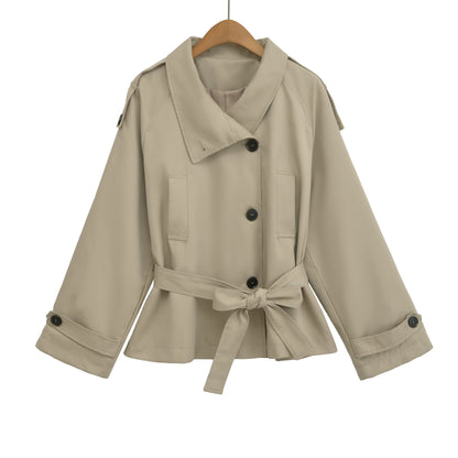 Ladies short trench with tie belt and wide arm EVA-US