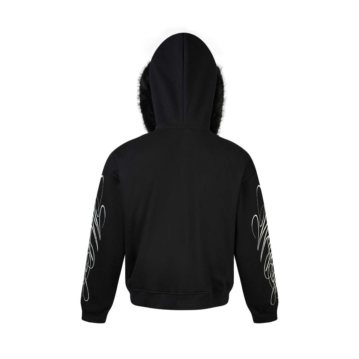 Unisex Oversize Hoodie Jacket made of cotton blend with removable faux fur trim and graphic sleeve prints EVA-US