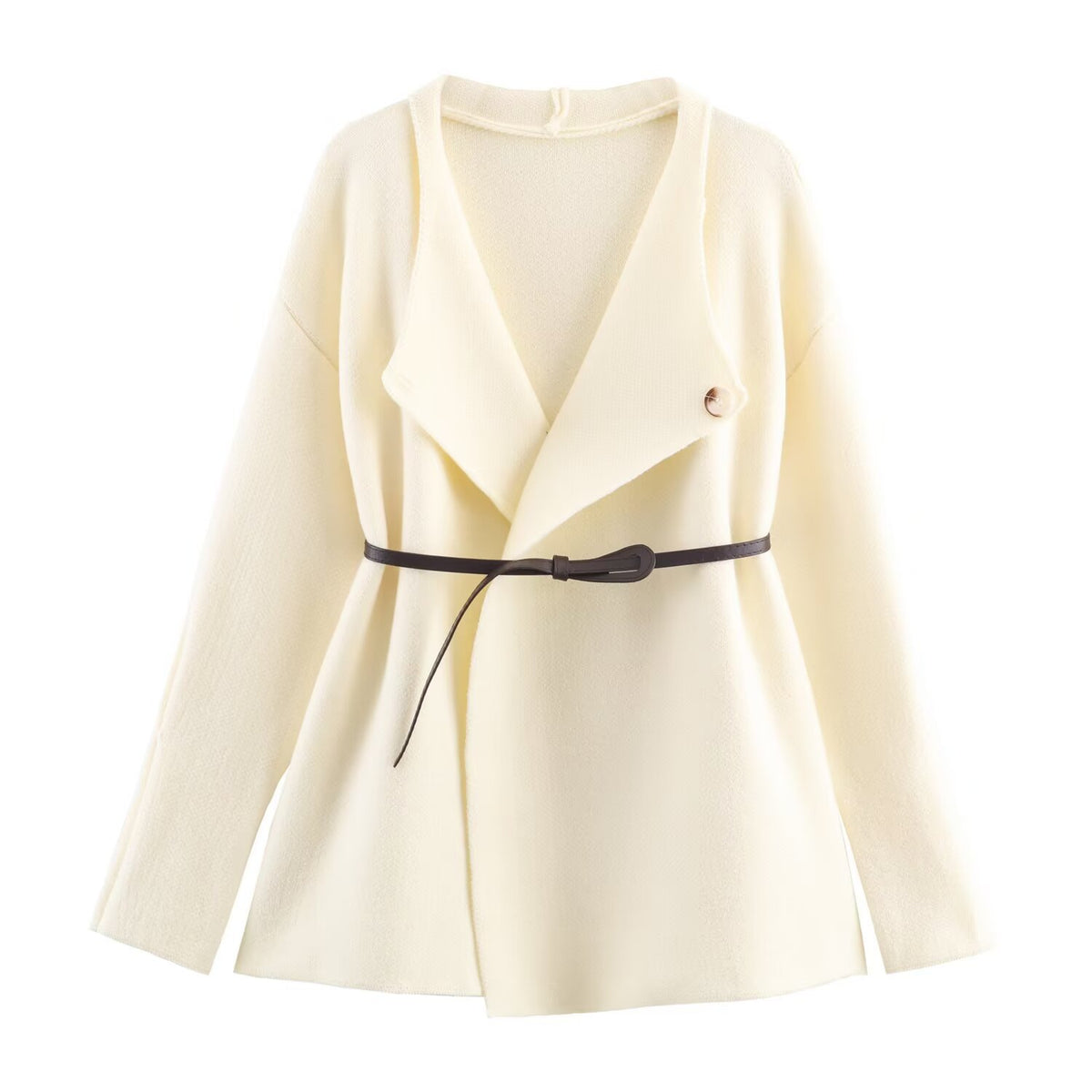 Women's Two-Piece Fine Knit Set with Shawl Collar Cardigan and High-Waist Wide Leg Pants EVA-US
