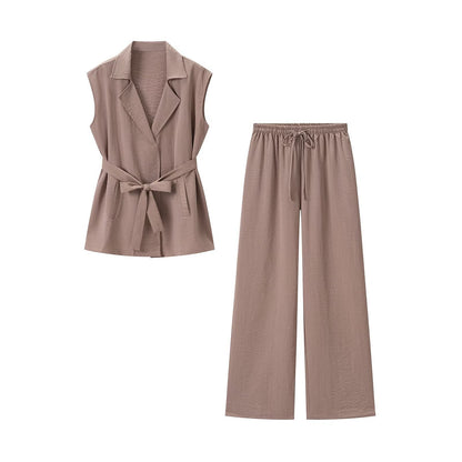 Women Two-Piece Lightweight Lounge Set with Sleeveless Vest and Wide Palazzo Pants EVA-US