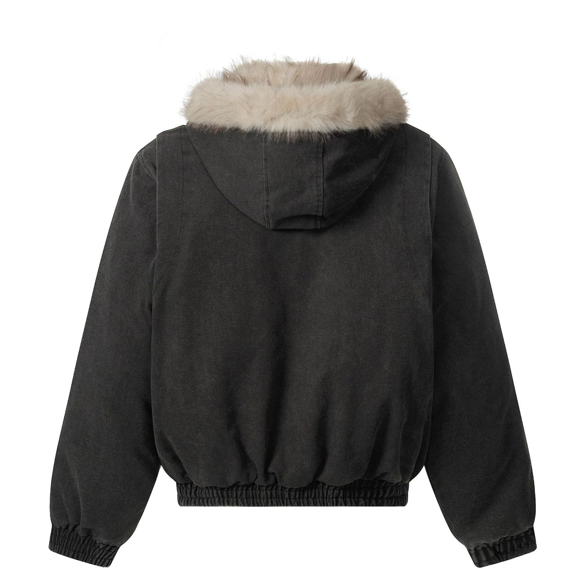 Men's canvas bomber jacket with removable faux fur hood and elastic hem EVA-US