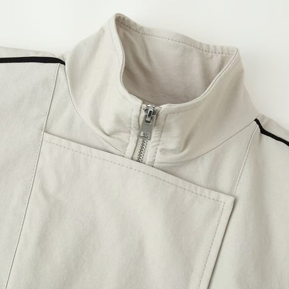 Ladies sporty-minimalist transitional jacket with high funnel collar, concealed placket and contrast piping EVA-US