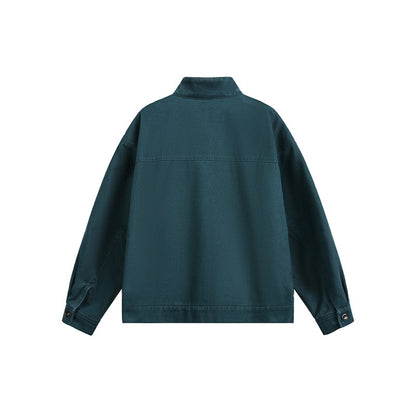 Unisex Short Cut Canvas Work Jacket with High Stand-Up Collar EVA-US