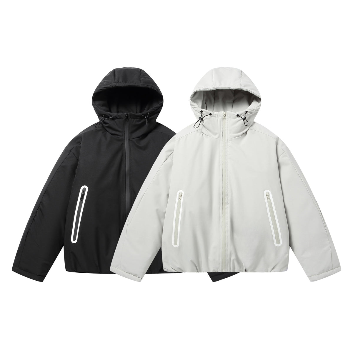 Unisex Short Boxy Weatherproof Puffer Jacket with Hood and Sealed Zippers EVA-US