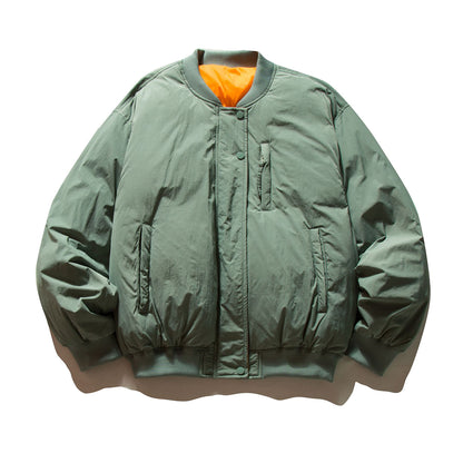Men's Voluminous Boxy Bomber Jacket with Padded Insulation and Subtle Chest Zipper Pocket EVA-US