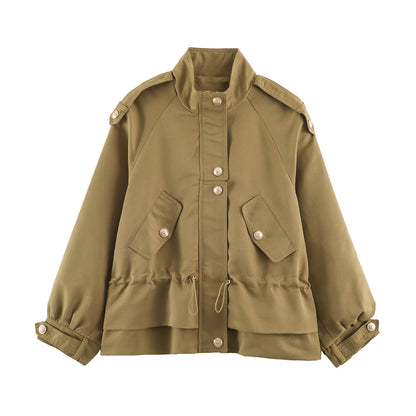 Women's Tailorable Utility Jacket with Stand-Up Collar, Epaulettes and Flap Pockets EVA-US