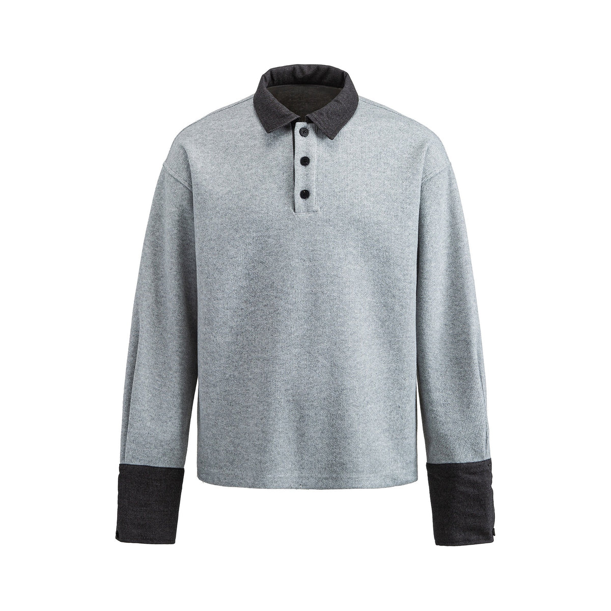 Unisex Boxy Polo Sweatshirt with Contrast Collar and Extended Cuff Sleeves EVA-US