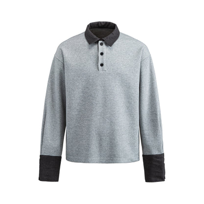 Unisex Boxy Polo Sweatshirt with Contrast Collar and Extended Cuff Sleeves EVA-US