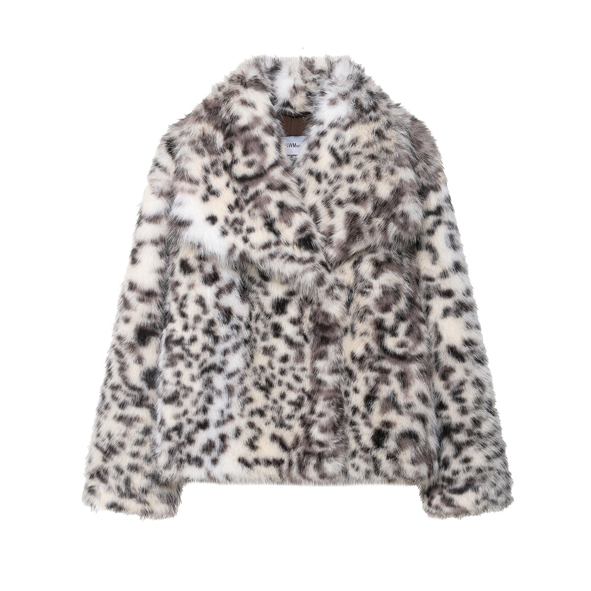 Women's Short Faux Fur Coat with Leopard Print and Shawl Collar EVA-US