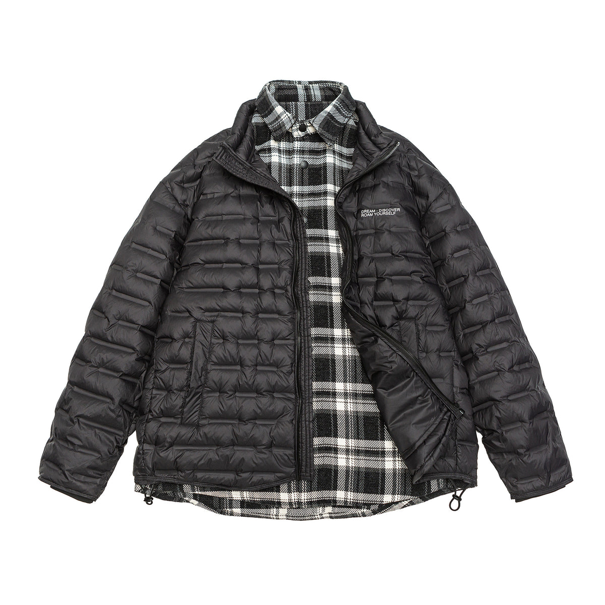 Men's lightweight quilted hybrid jacket with checked lining and drawstring EVA-US