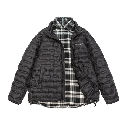 Men's lightweight quilted hybrid jacket with checked lining and drawstring EVA-US