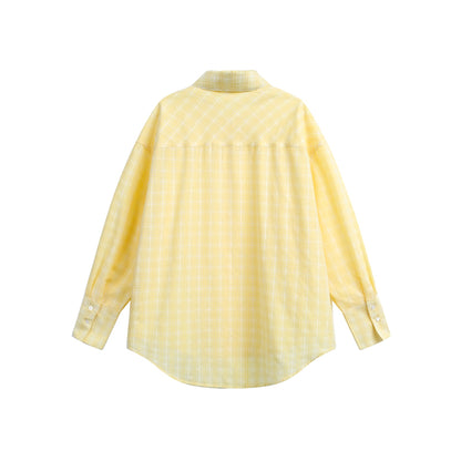 Women's oversized blouse with fine check pattern, drop shoulder and extended back section EVA-US