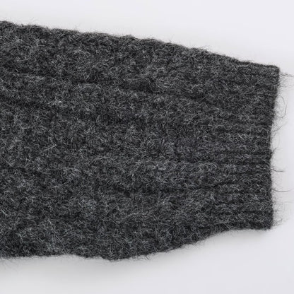 Women's Chunky Knit Oversized Sweater with High Turtleneck and Cable Pattern EVA-US