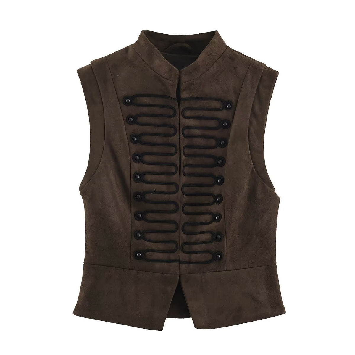 Women's Tailored Vest with Marshal Decoration and Stand-Up Collar EVA-US