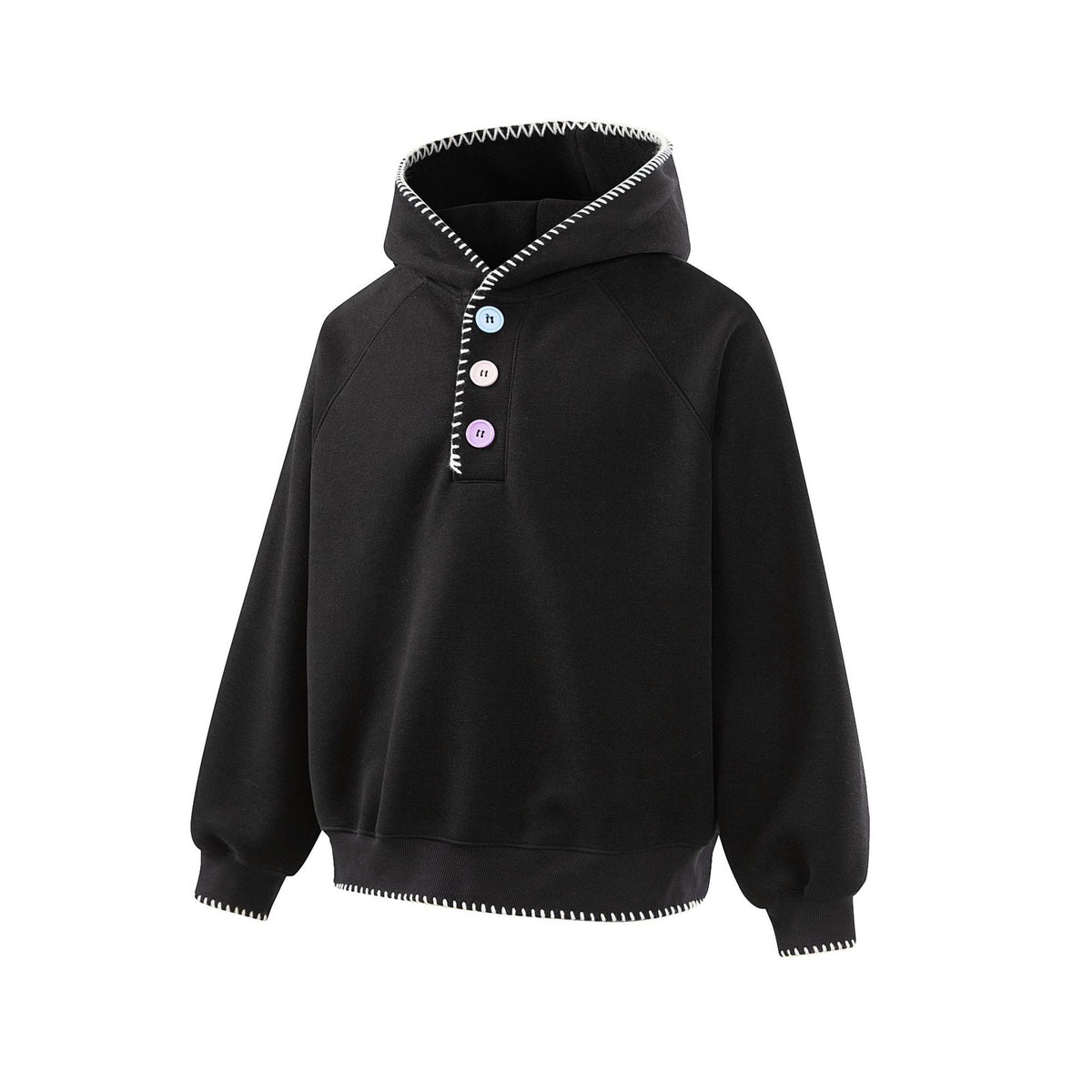 Women's hoodie with half-button placket, decorative saddle seam, and oversized cut EVA-US