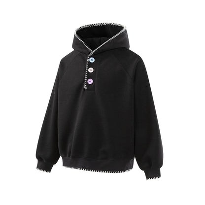 Women's hoodie with half-button placket, decorative saddle seam, and oversized cut EVA-US