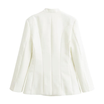 Women's asymmetrical buttoned short blazer with stand-up collar and patch pockets EVA-US