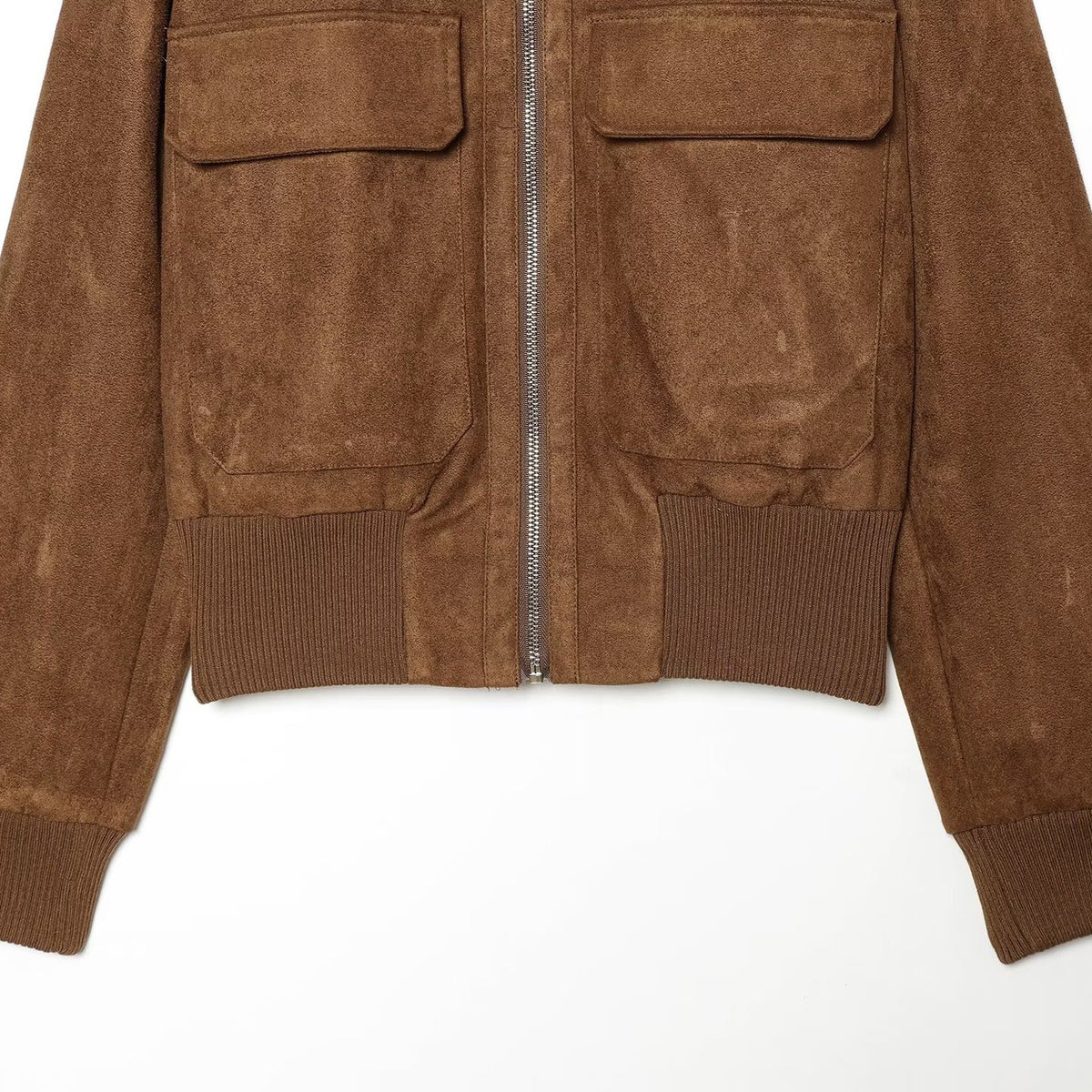 Women's suede look bomber jacket with ribbed collar and patch pockets EVA-US