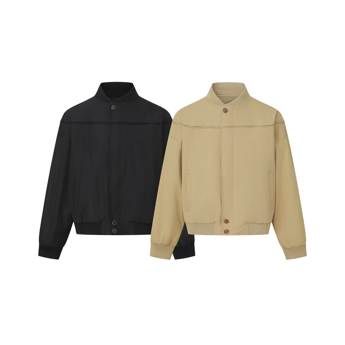 Unisex Short Cut Boxy Blouson with High Ribbed Collar, Concealed Button Placket and Elastic Waistband EVA-US