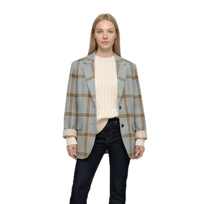 Ladies Oversized Check Blazer in Glencheck with Boxy Silhouette and Dropped Lapels EVA-US