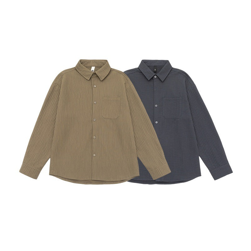 Unisex Textured Oversized Shirt Jacket with Waffle Texture and Chest Pocket EVA-US