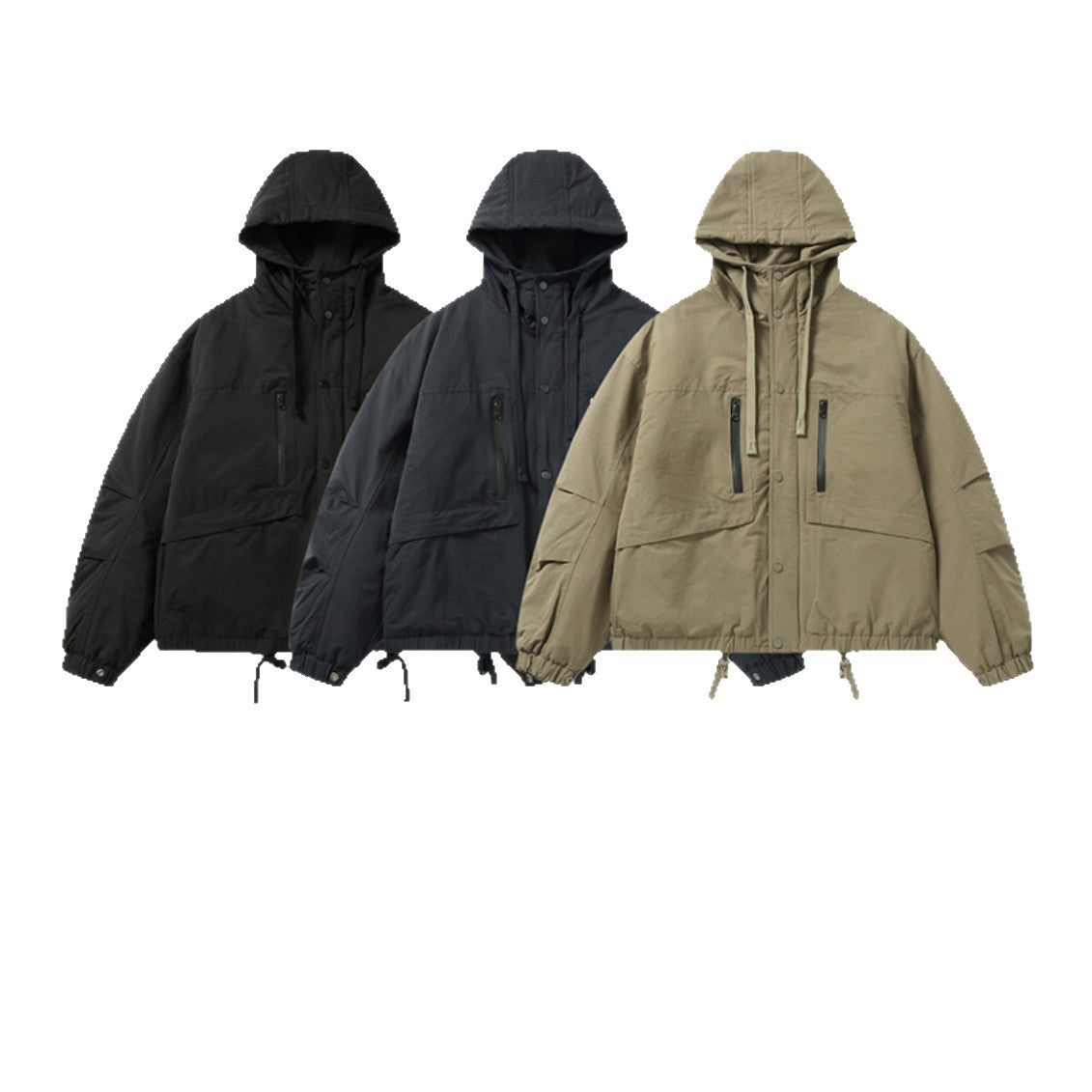 Men's technical hooded parka with water-repellent zippers, kangaroo pockets, and drawstring EVA-US