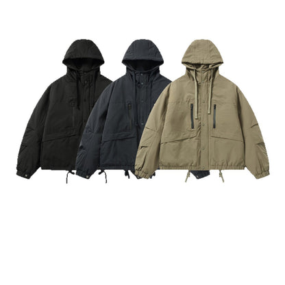Men's technical hooded parka with water-repellent zippers, kangaroo pockets, and drawstring EVA-US