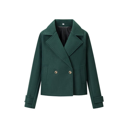 Ladies Short Peacoat made of wool blend with double-breasted button placket and cuff straps EVA-US