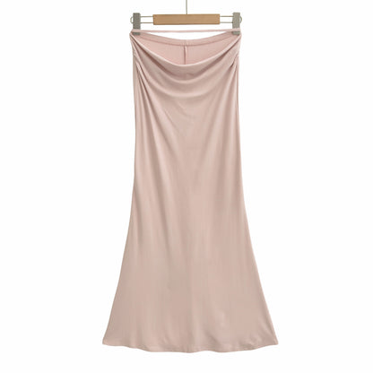 Women's One-Shoulder Two-Piece Set with Ruched Crop Top and Fitted Maxi Skirt EVA-US