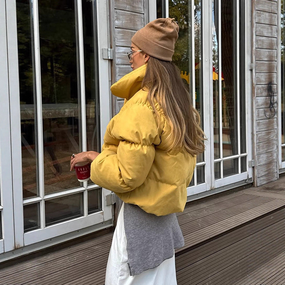 Women's Short Padded Cropped Puffer Jacket with Voluminous Balloon Sleeves EVA-US