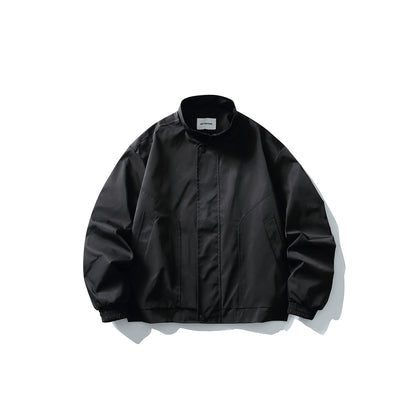 Unisex Short Cut Technical Boxy Bomber with Stand-up Collar, Snap Placket and Elastic Cuffs EVA-US