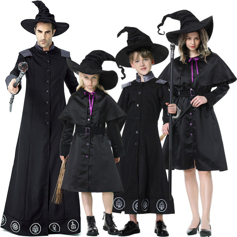 Men's magician costume with detailed symbols and elegant cape EVA-US