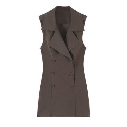 Women's tailored sleeveless double-breasted blazer dress with shawl collar EVA-US