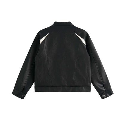 Unisex Boxy-Colorblock-Bomber Jacket in Leather Look with High Stand-up Collar EVA-US