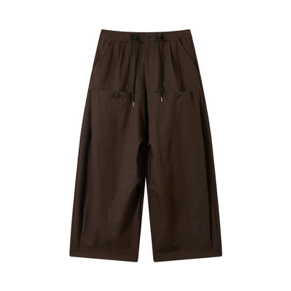 Women's wide cropped pleated trousers with drawstring and cargo pockets EVA-US