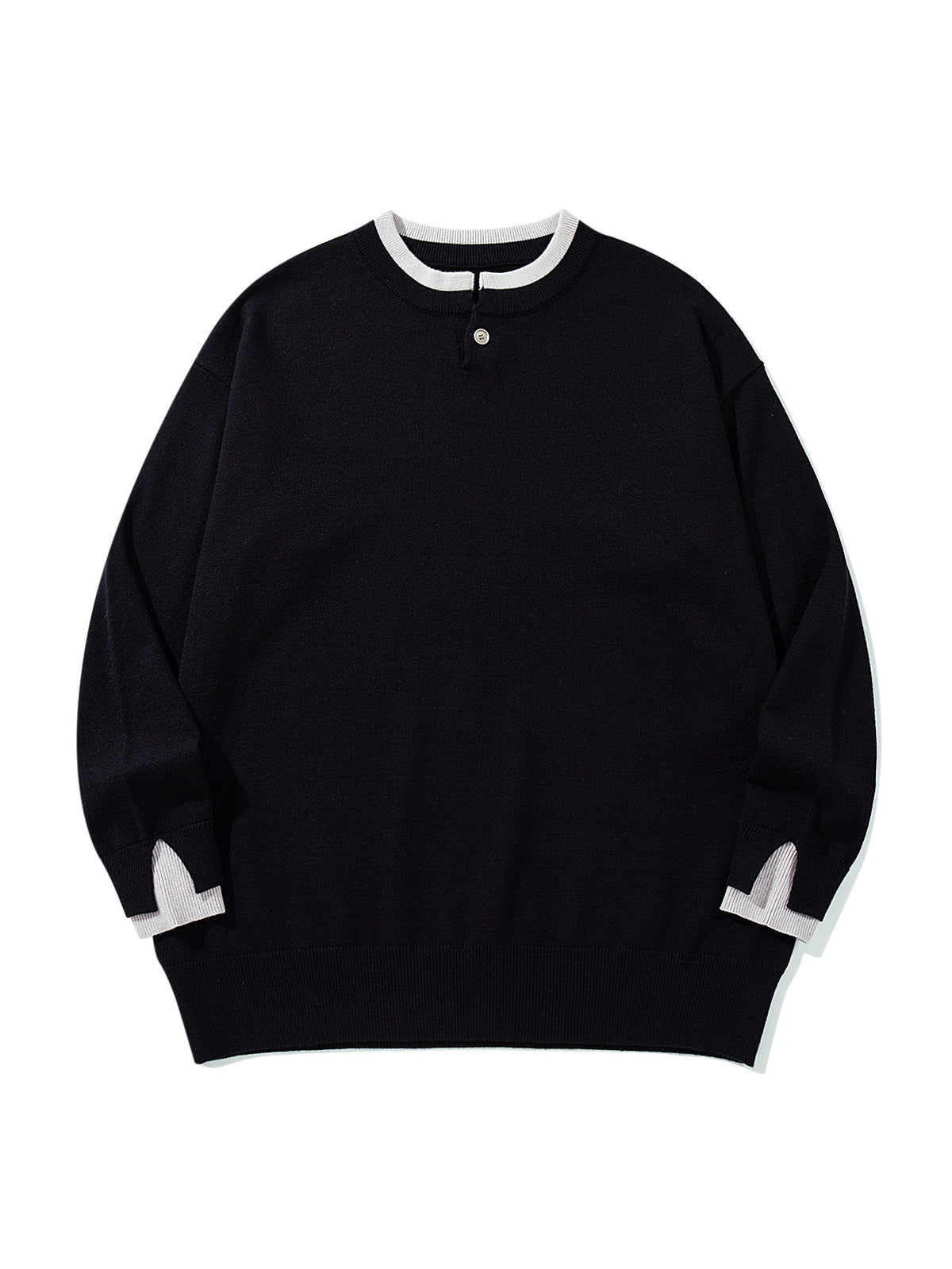 Unisex Oversize knit pullover with short Henley button placket and thumb hole cuffs EVA-US