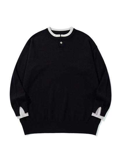 Unisex Oversize knit pullover with short Henley button placket and thumb hole cuffs EVA-US