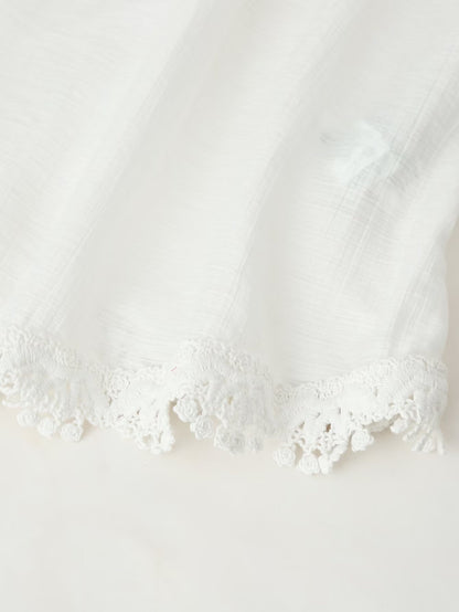 Ladies Romantic Lace Blouse with Stand Collar, Yoke and Balloon Sleeves EVA-US