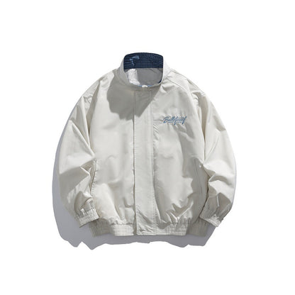 Unisex Lightweight Boxy Blouson Jacket with Stand-up Collar, Elastic Cuffs and Embroidered Chest Detail EVA-US