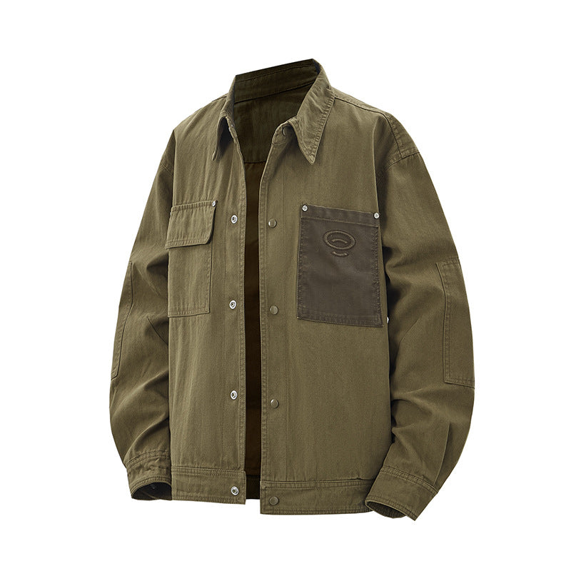 Men's robustly crafted worker chore jacket made of canvas with patch breast pockets EVA-US