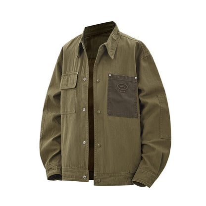 Men's robustly crafted worker chore jacket made of canvas with patch breast pockets EVA-US