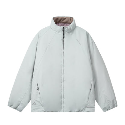 Men's short-cut windproof thermal jacket with fleece-lined stand-up collar and concealed zipper EVA-US
