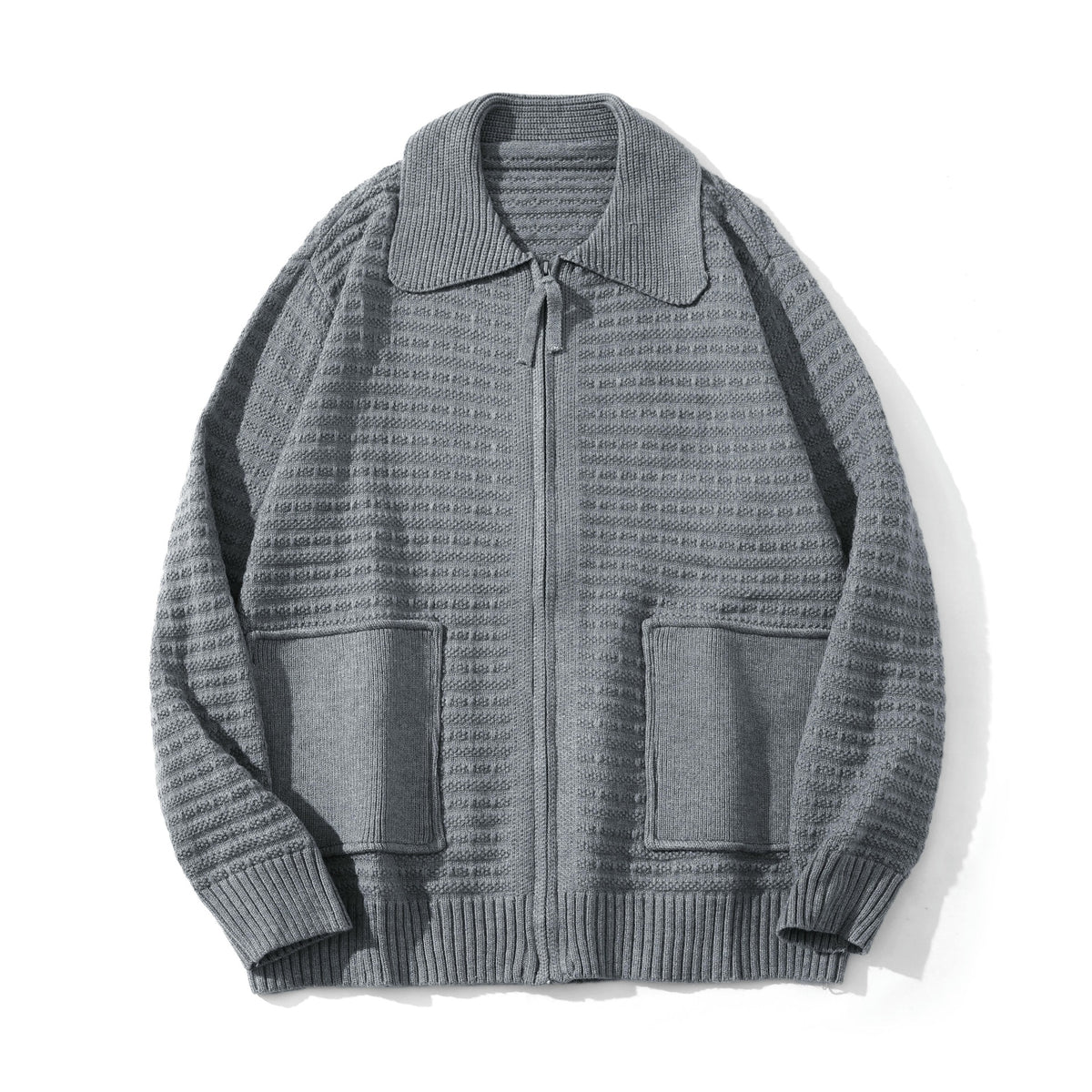 Unisex Structured Zip Knit Cardigan with Large Notch Collar EVA-US