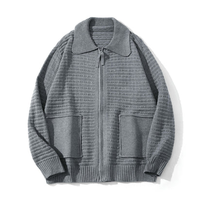 Unisex Structured Zip Knit Cardigan with Large Notch Collar EVA-US