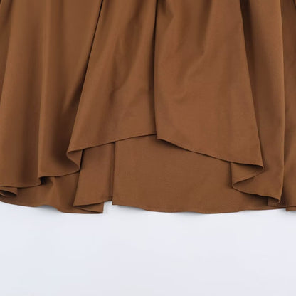 Women A-Line Midi Dress with High-Low Hem, Gathered Waist and Long Sleeves EVA-US