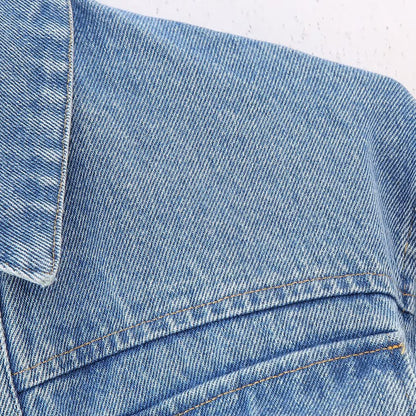 Women's Short Denim Jacket with Metallic Finish and Patch Chest Pockets EVA-US