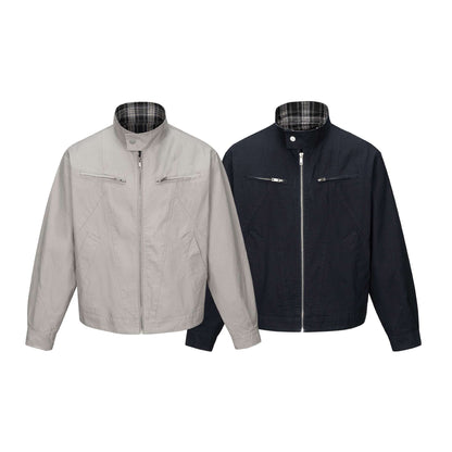 Men's short-cut boxy blouson with stand collar, zipper and chest zippers EVA-US