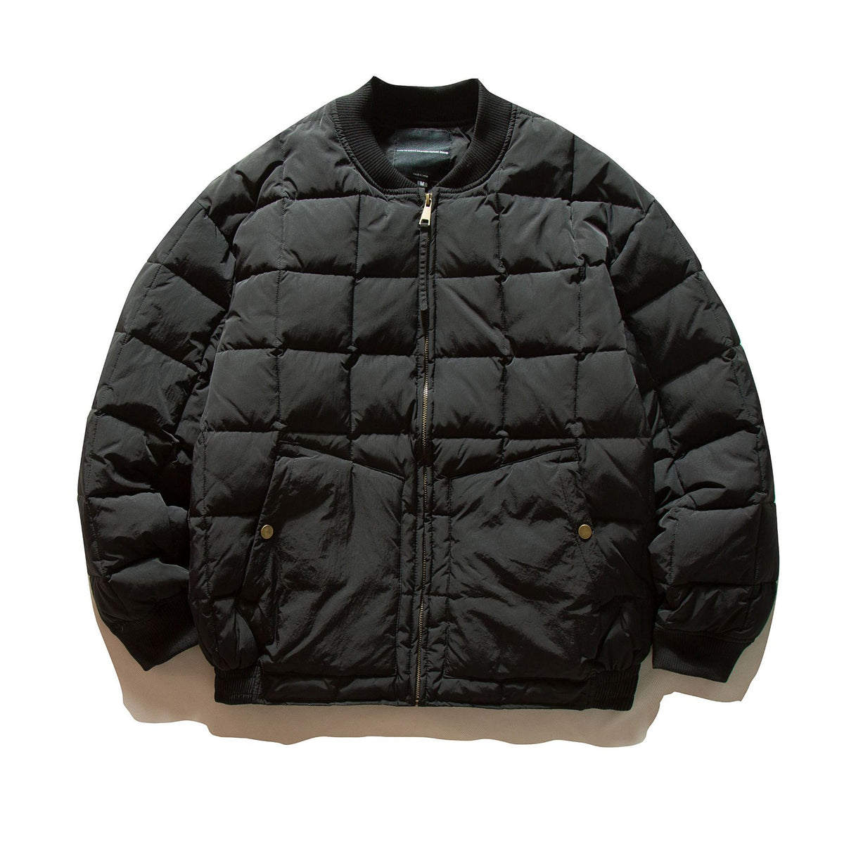 Men's Boxy Quilted Bomber Jacket with Cubic Padding and Ribbed Collar EVA-US