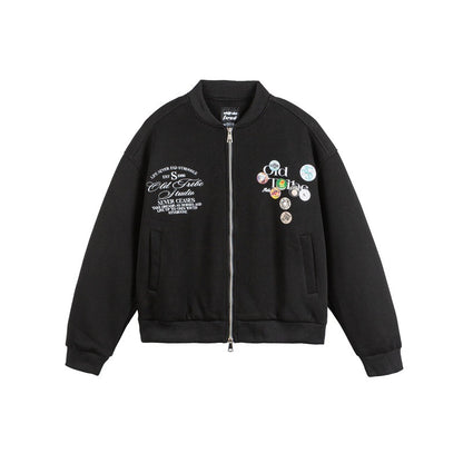 Unisex Boxy Sweat Jacket with full zip, badge applications and ribbed hem EVA-US