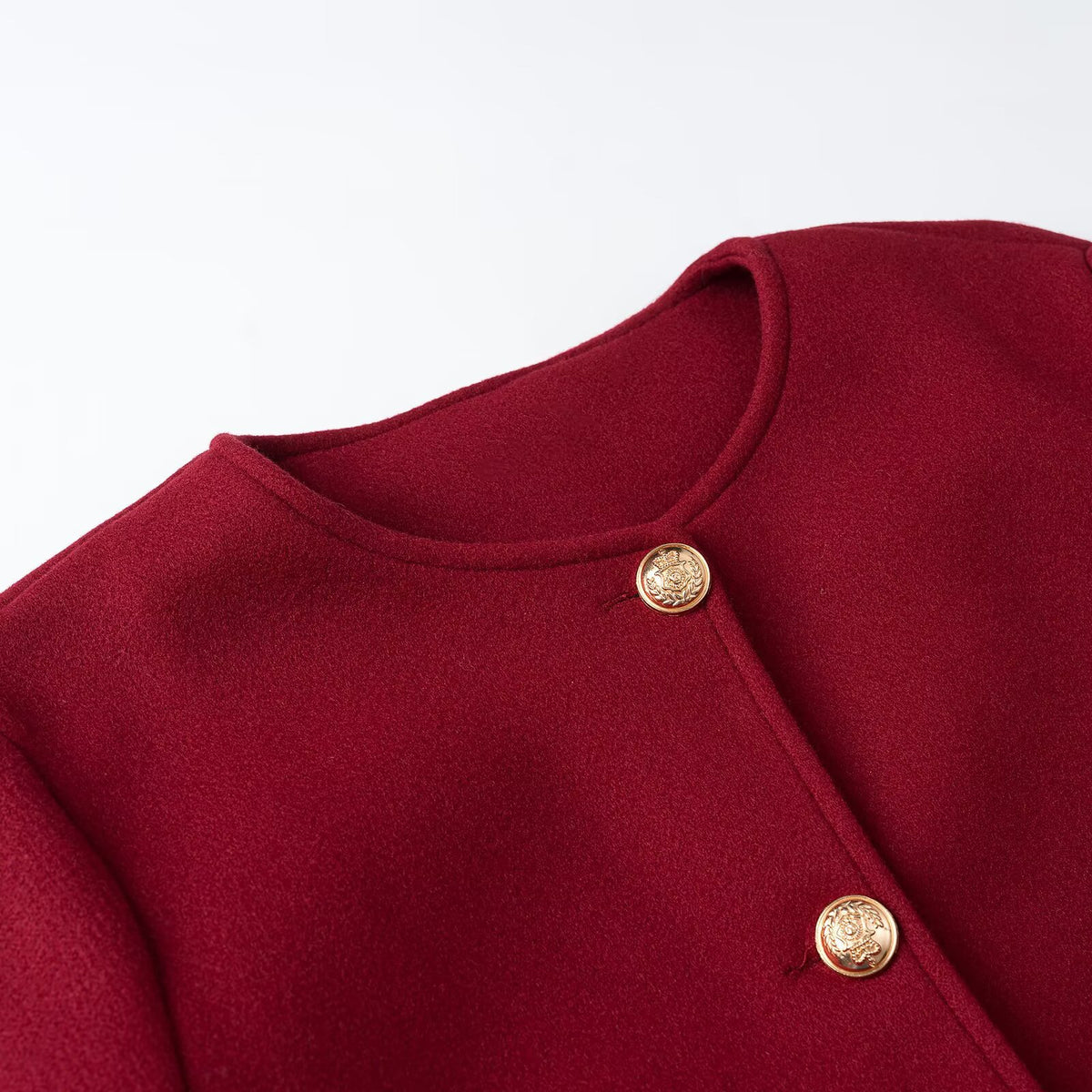 Women’s short jacket in boxy cut with round neck and gold decorative buttons EVA-US